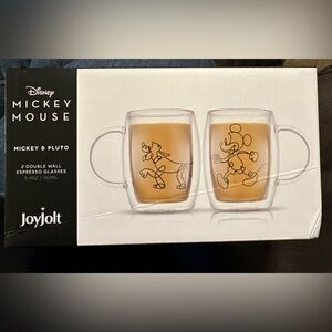 NIB NEW JoyJolt Disney Mickey Mouse & Pluto Double Wall Mugs - Set of 2